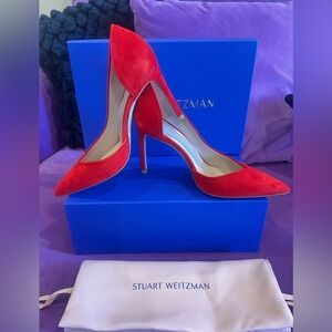Stuart Weitzman Vibrant Red Suede Avenue 95 Pumps